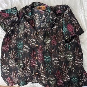 Ingear Black Hawaiian Pineapple Print Short Sleeve Shirt